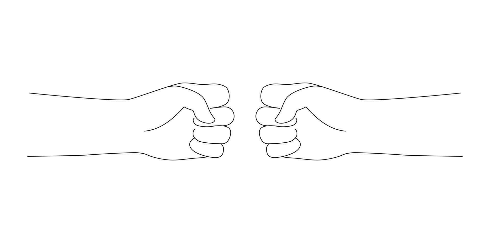Isolated Hand gesture fists opposite each other. Vector illustration black and white.