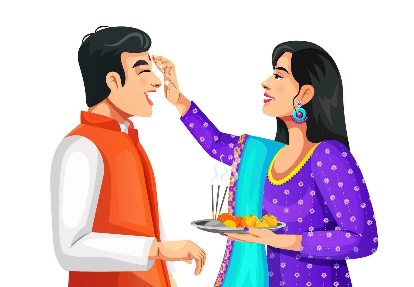 hermana aplicando tilak en frente a hermano en bhai dooj o raksha Bandhan vector