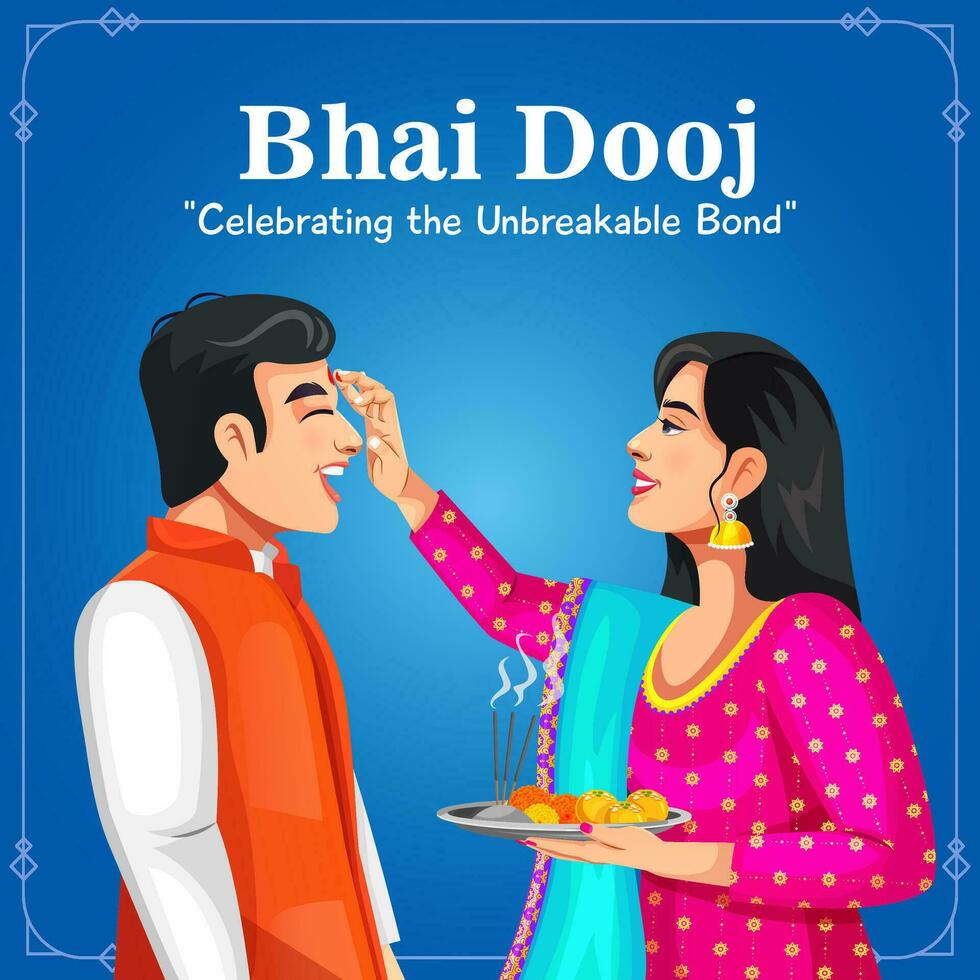 Vector graphic illustration. Brother and sister celebrating Bhai Dooj. Creative banner design template