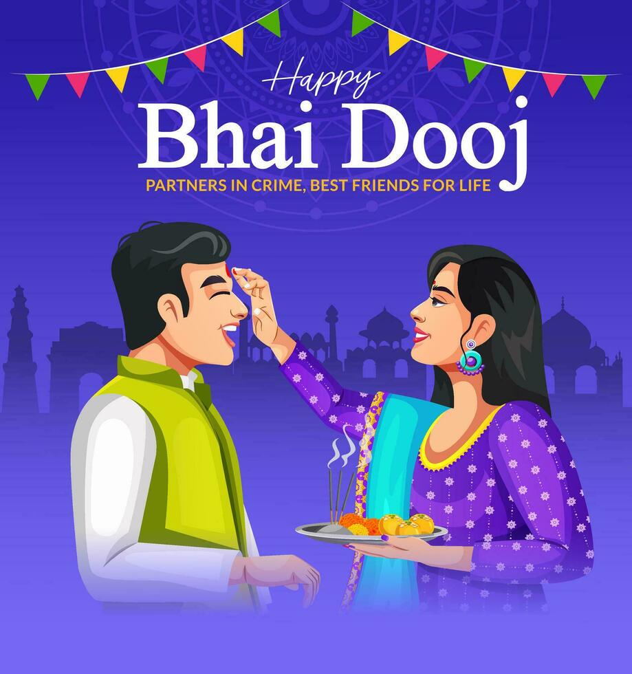 Happy Bhai Dooj Indian festival, Bhaiya Tika celebration creative poster design vector