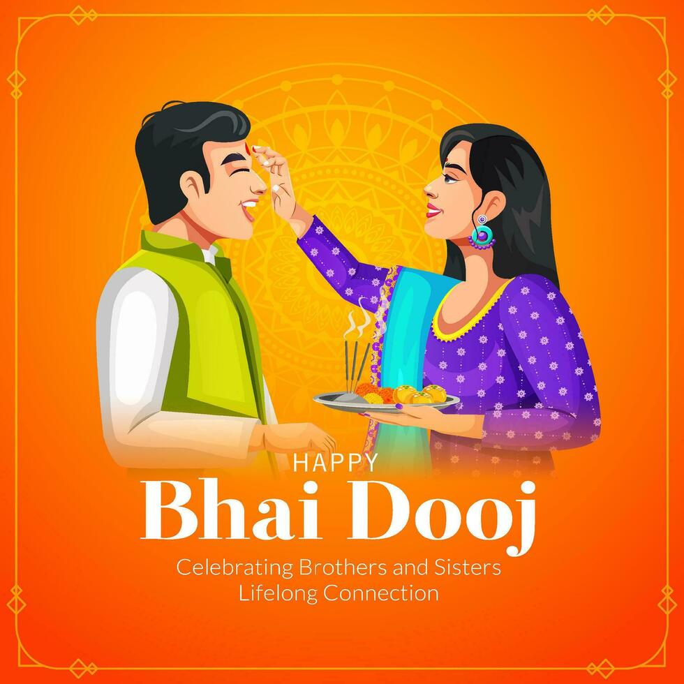 Vector graphic illustration. Brother and sister celebrating Bhai Dooj. Creative banner design template