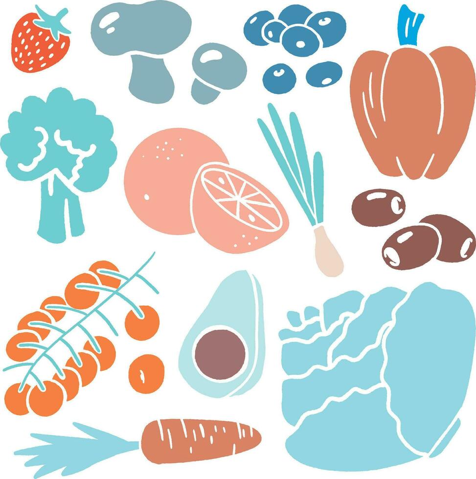 Fresco frutas y vegetales. plano diseño estilo vector ilustración.