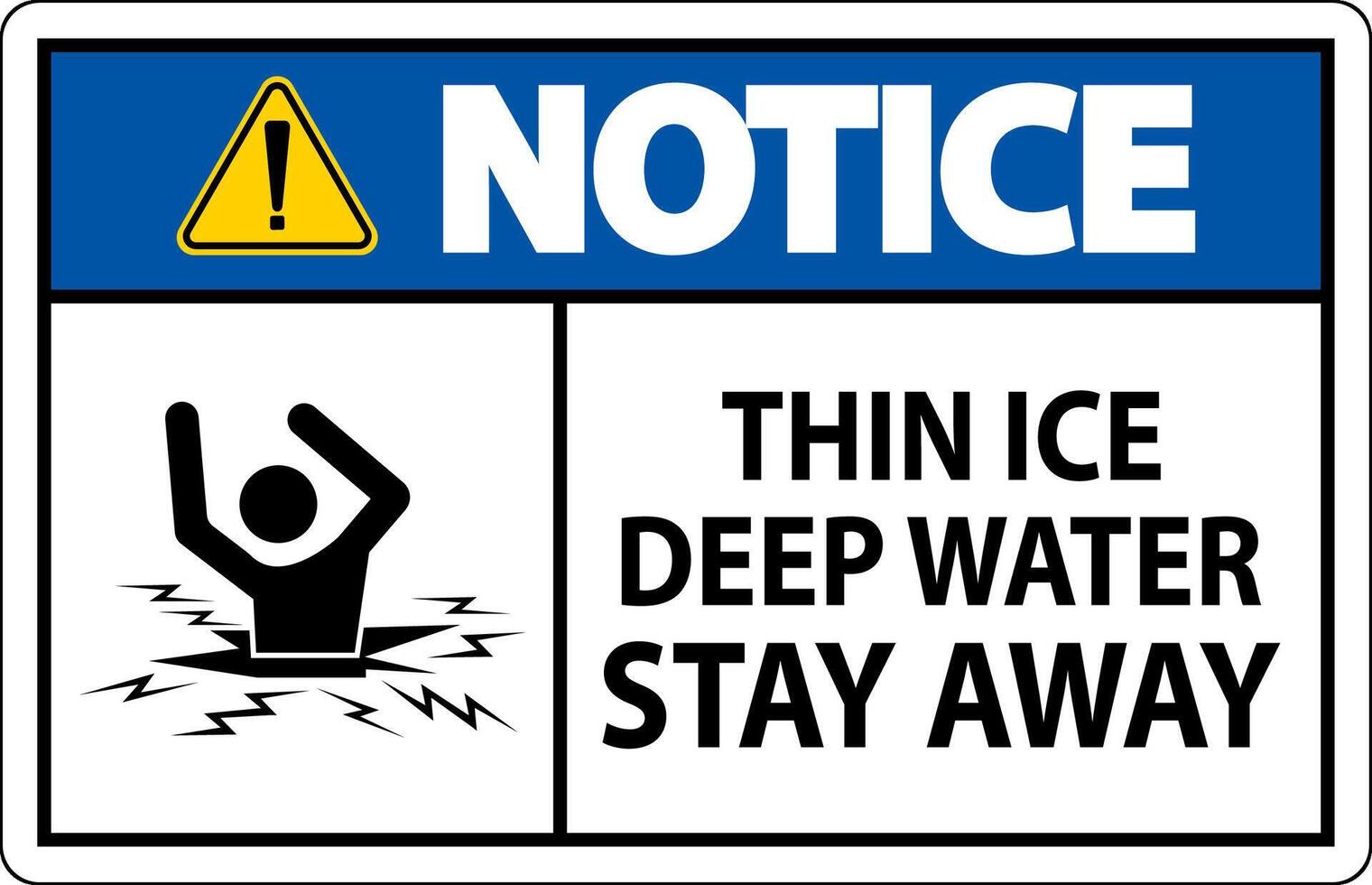 Notice Sign Thin Ice Deep Water, Stay Away vector