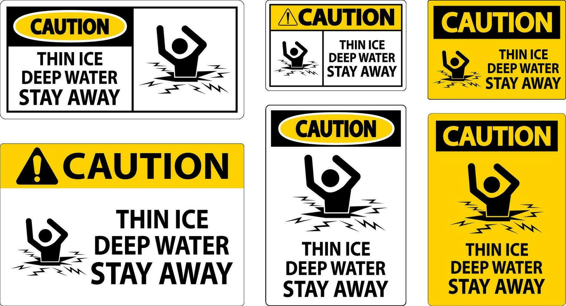 Caution Sign Thin Ice Deep Water, Stay Away vector