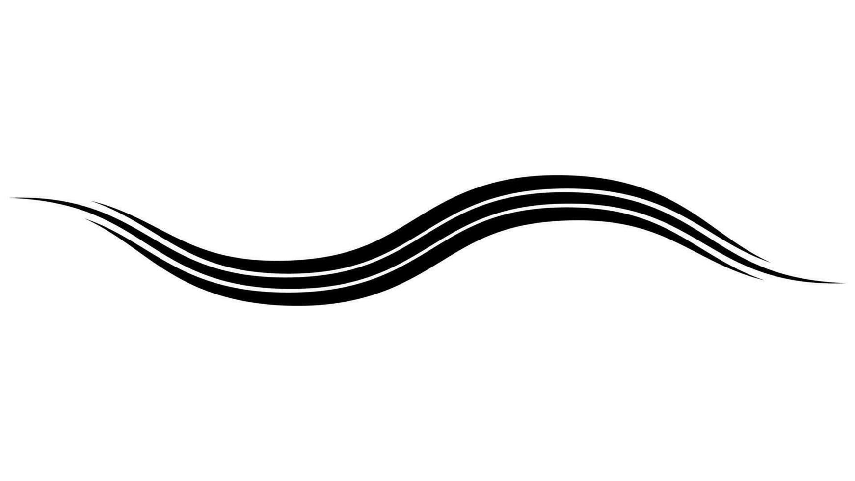 Triple curved wavy line swoosh on swish, logo stripe vector