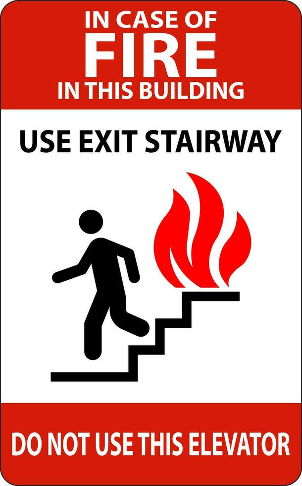 In Case Of Fire Sign Use Exit Stairways, Do Not Use This Elevator vector