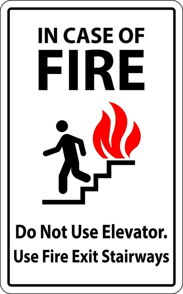 In Case Of Fire Sign Do Not Use Elevators, Use Exit Stairways vector
