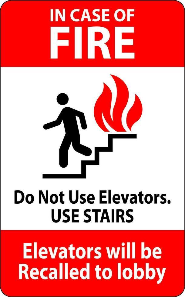 In Case Of Fire Sign Do Not Use Elevators. Use Stairs, Elevators Will Be Recalled To Lobby vector