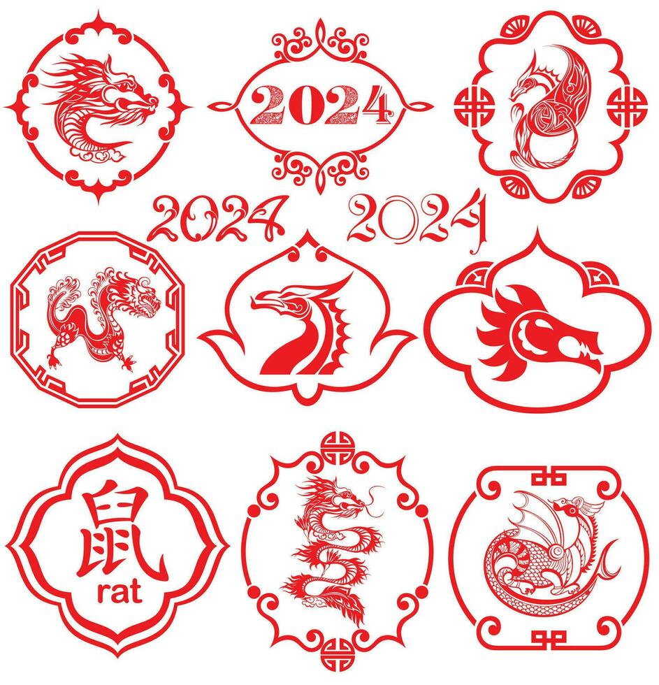 New Year's card template for the 2024 year of the dragon. vector