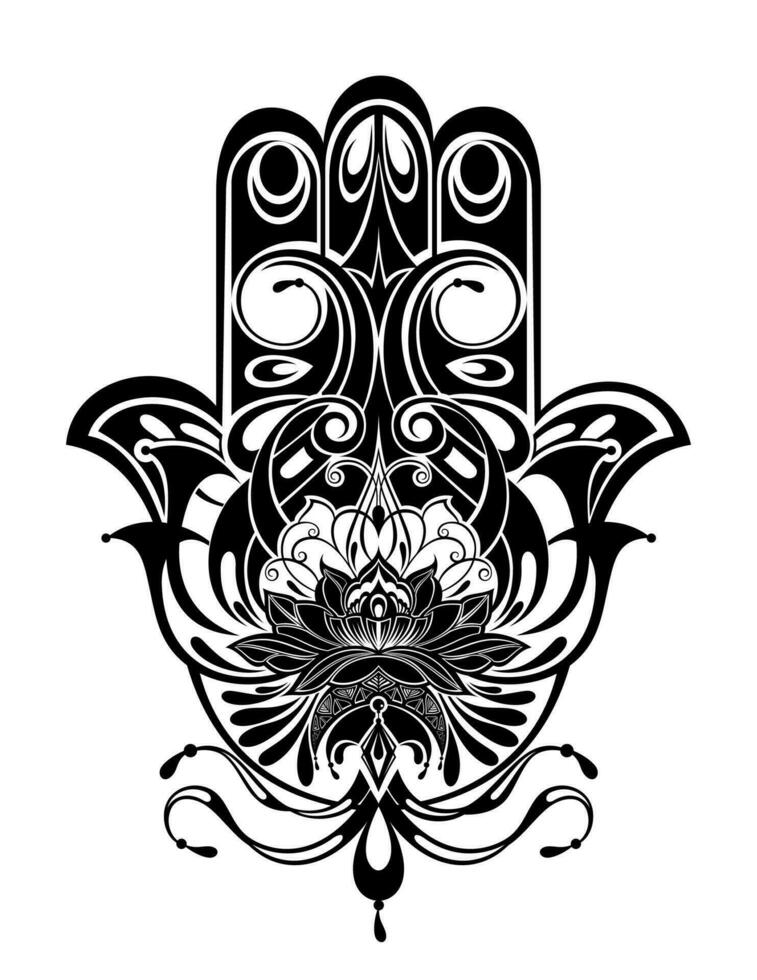Hamsa Stylized with  tattoo decorative pattern for decorating covers book, notebook, casket, postcard and folder vector