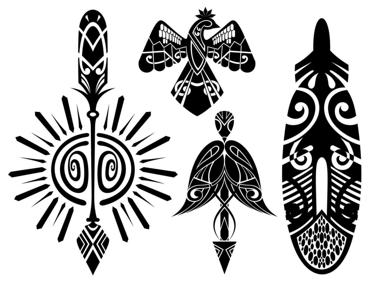 Set of hand drawn symbol with feather, eagle,arrow,sun. Tattoo set vector