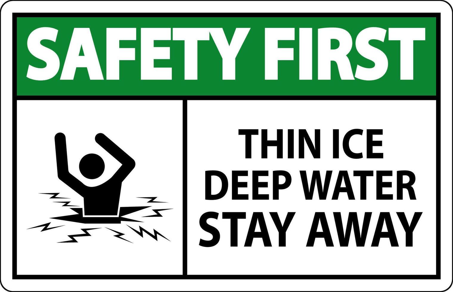 Safety First Sign Thin Ice Deep Water, Stay Away vector