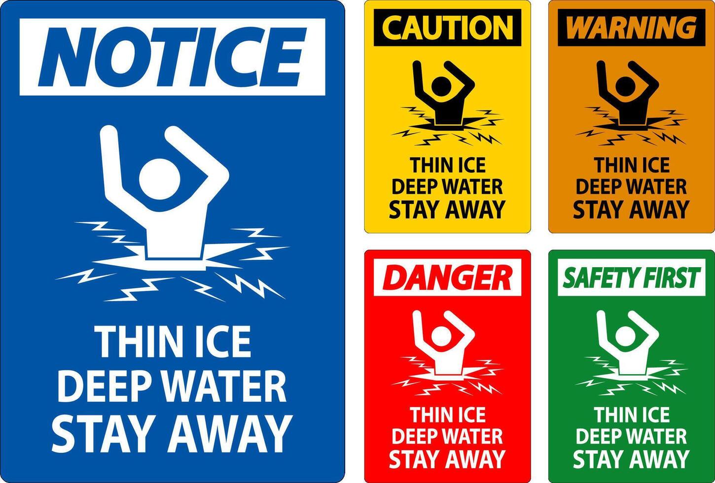 Danger Sign Thin Ice Deep Water, Stay Away vector