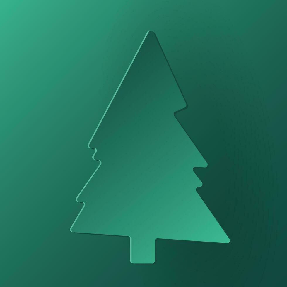 Vector green christmas paper cut 3d tree on turquoise colored background. Xmas design elements for presentation, banner, cover, web, flyer, card, sale, poster, slide and social media