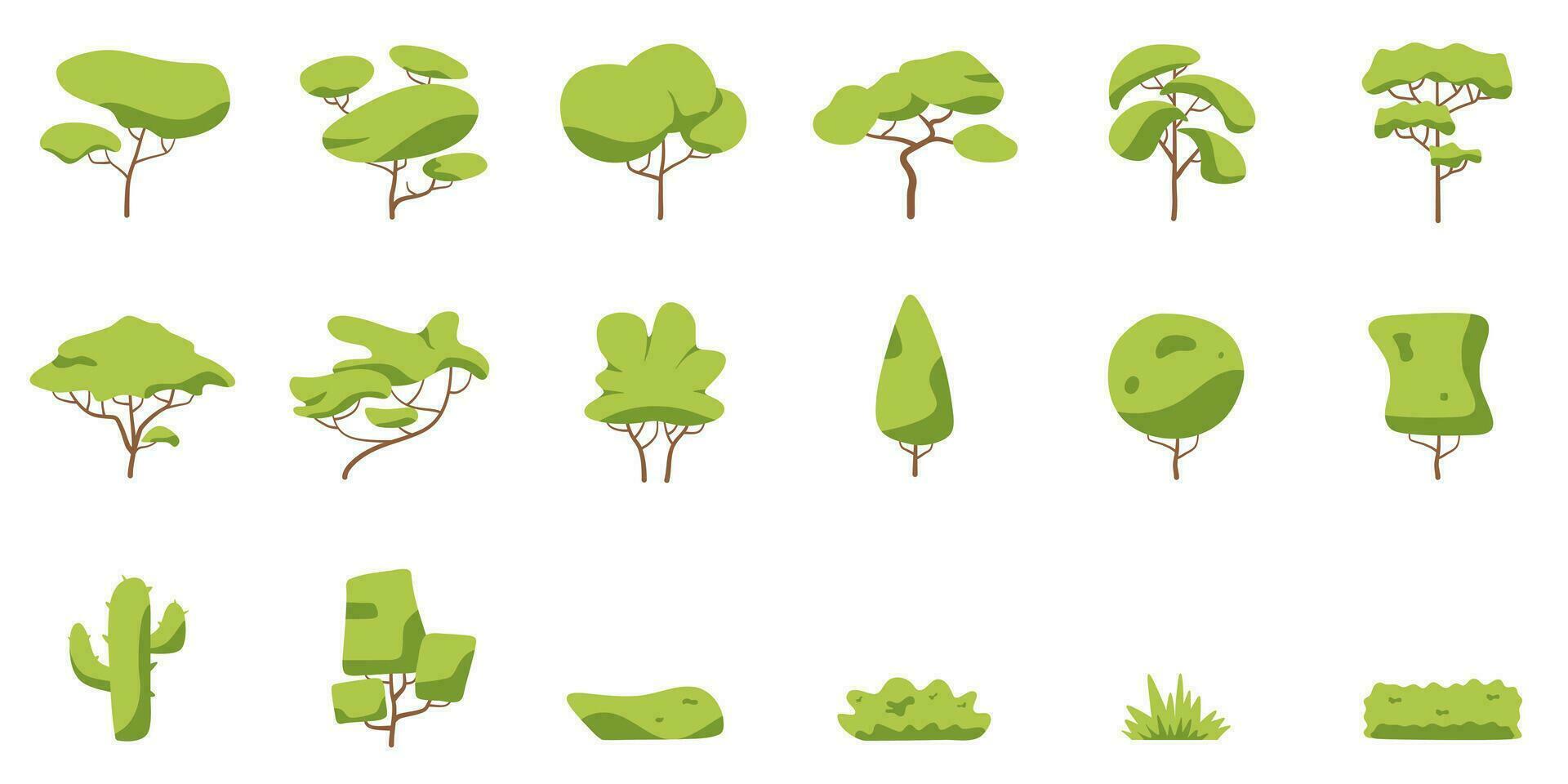 arboles aislado en blanco fondo, bosque y naturaleza concepto recopilación, caduco y hojas perennes bosque plantas, agrícola jardín y naturaleza parque planta, plano arboles icono, vector ilustración