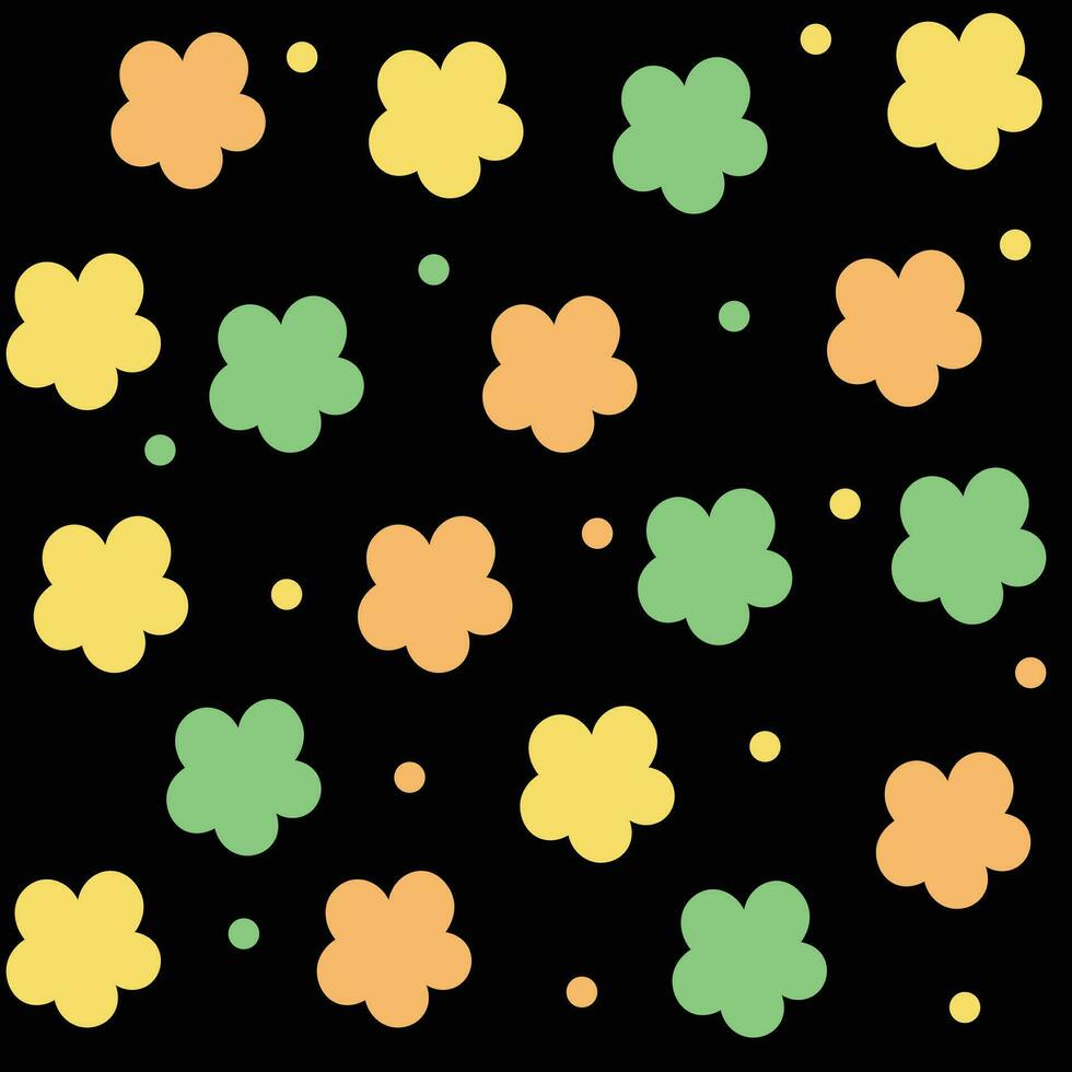 Hippie groovy seamless y2k floral pattern. Acid black background 90s style flowers. vector