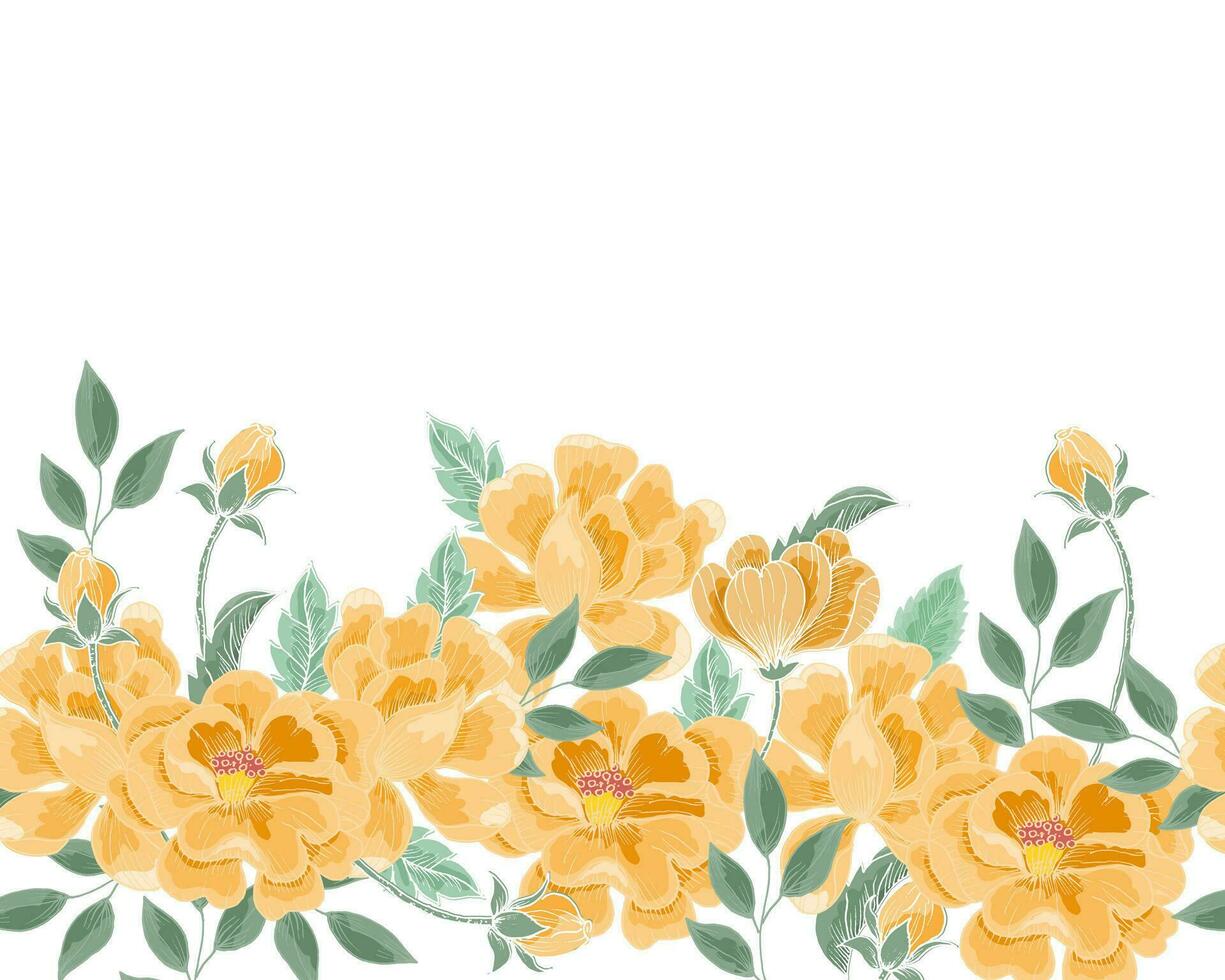 Hand Drawn Orange Flower Seamless Background vector