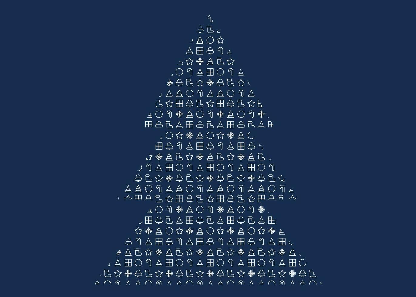 Greeting Card or Post Card or Gift Card with White Christmas Icon Pattern on Christmas Tree Shape and Blue Background Template vector