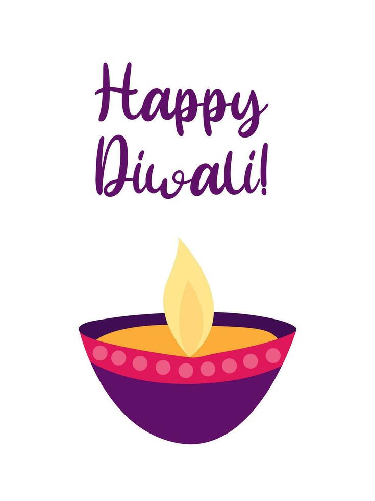 Happy Diwali greeting card. Festival of light Diwali oil lamp vector card