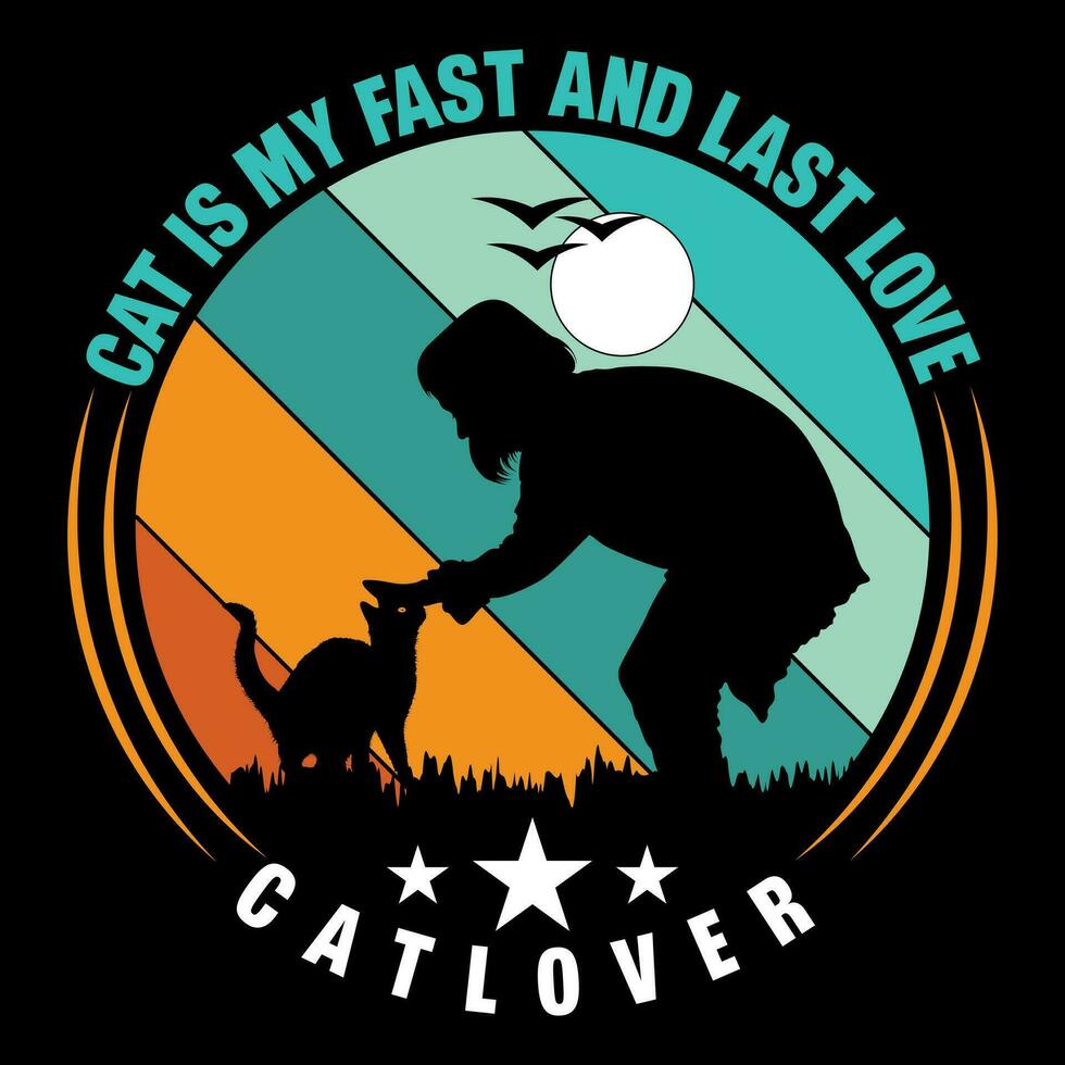 negro gato de moda camiseta diseño vector