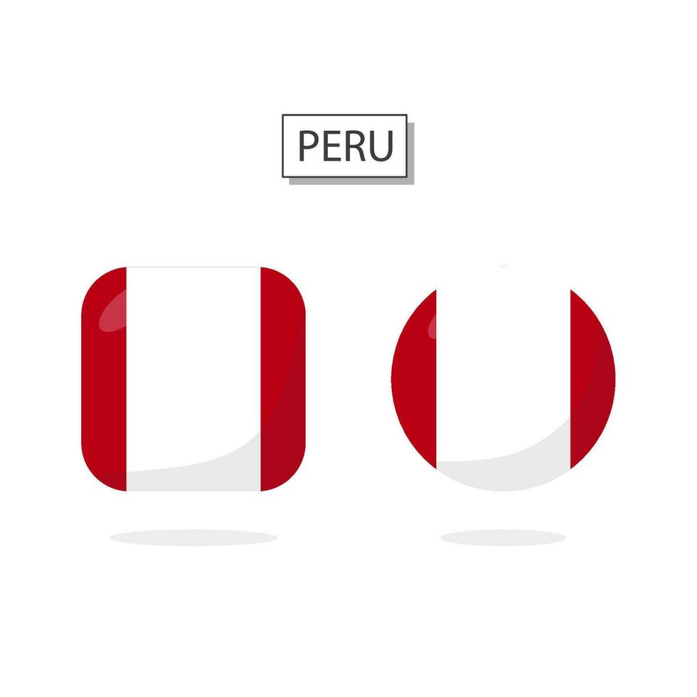 Flag of Peru 2 Shapes icon 3D cartoon style. vector