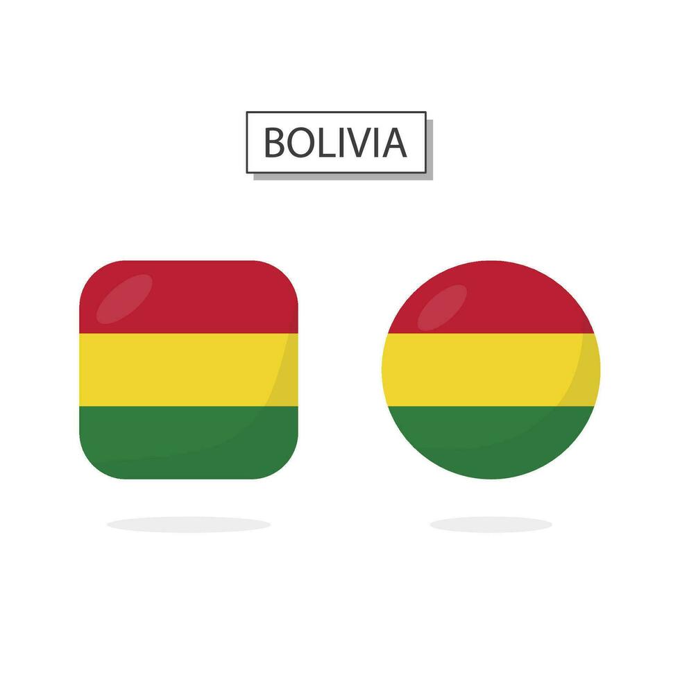 Flag of Bolivia 2 Shapes icon 3D cartoon style. vector