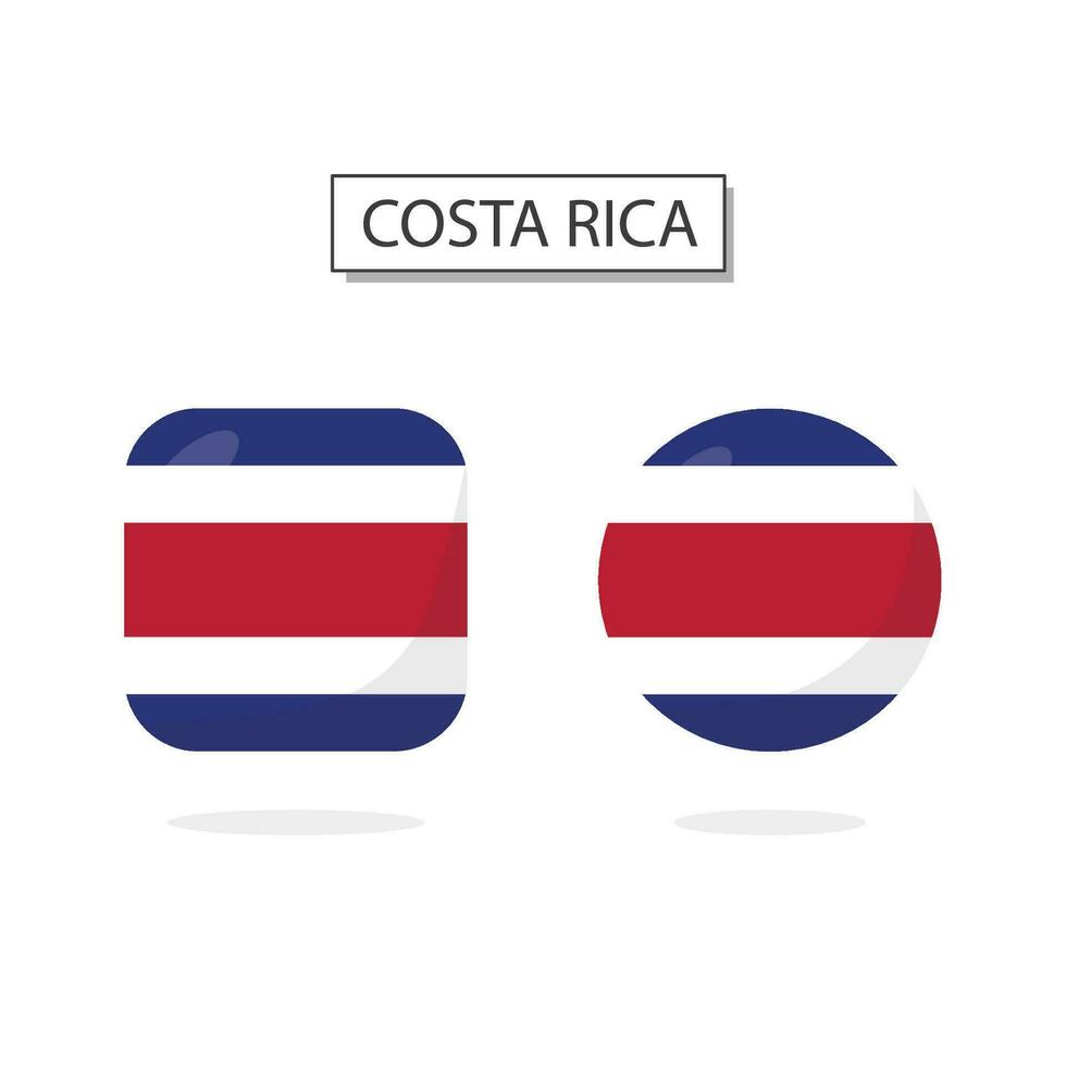 Flag of Costa rica 2 Shapes icon 3D cartoon style. vector