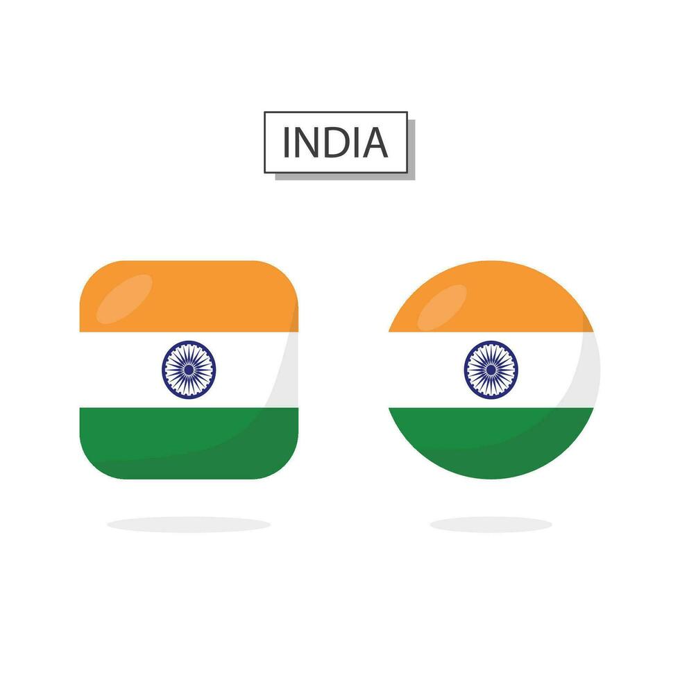 Flag of India 2 Shapes icon 3D cartoon style. vector