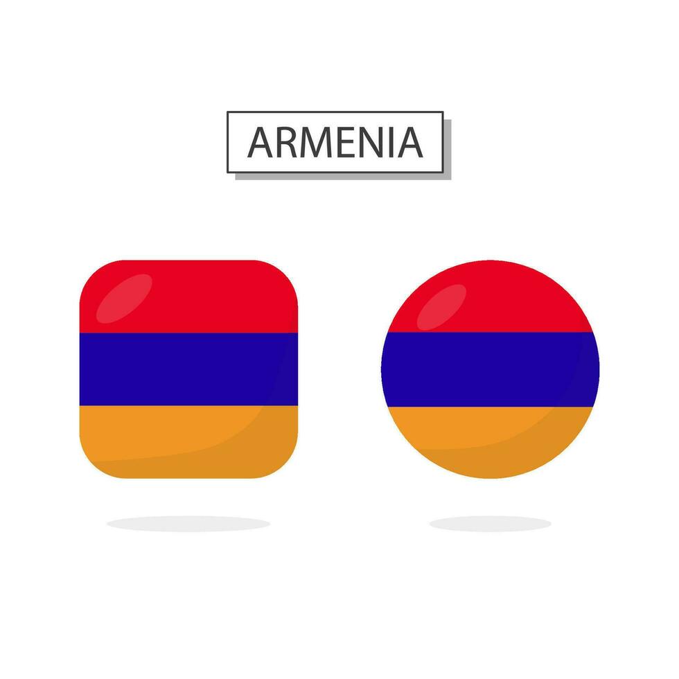 Flag of Armenia 2 Shapes icon 3D cartoon style. vector