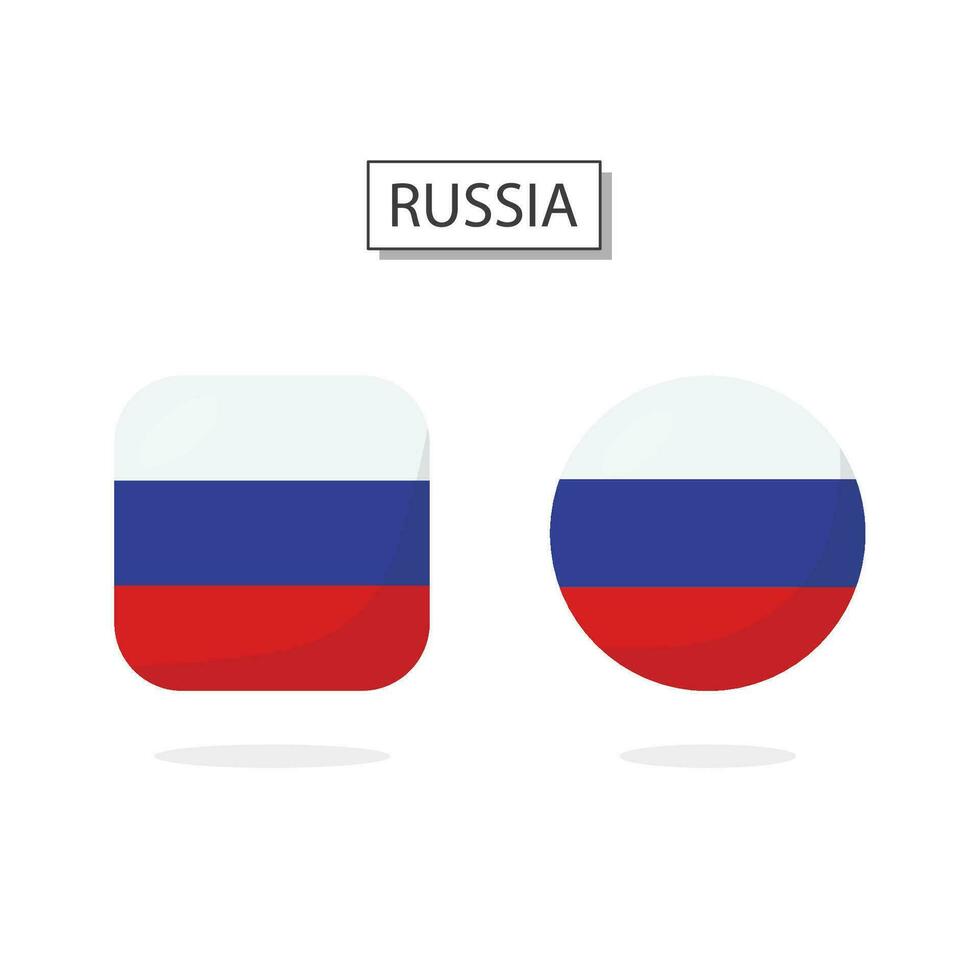 Flag of Russia 2 Shapes icon 3D cartoon style. vector