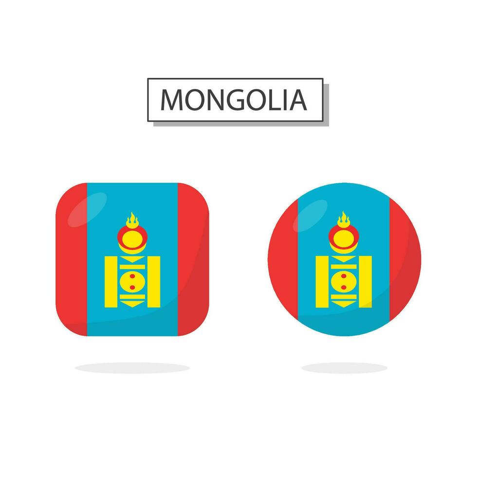 Flag of Mongolia 2 Shapes icon 3D cartoon style. vector