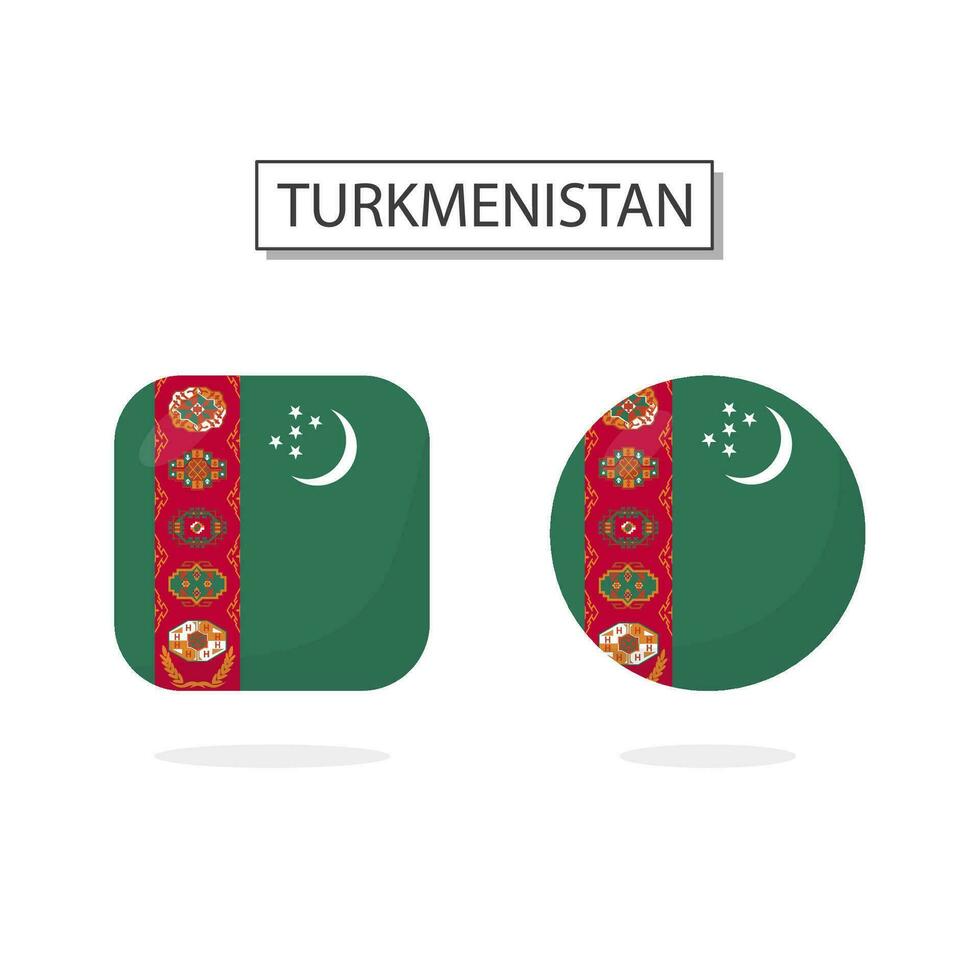 Flag of Turkmenistan 2 Shapes icon 3D cartoon style. vector