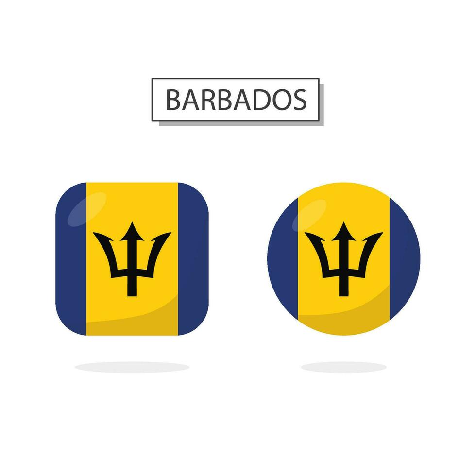 Flag of Barbados 2 Shapes icon 3D cartoon style. vector