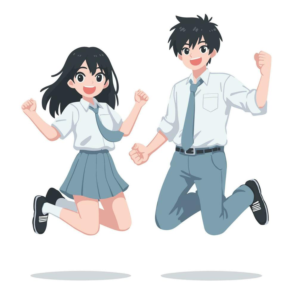 vector high school students jumping illustration