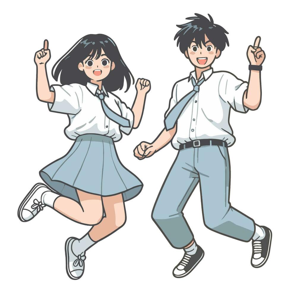 vector high school students jumping illustration