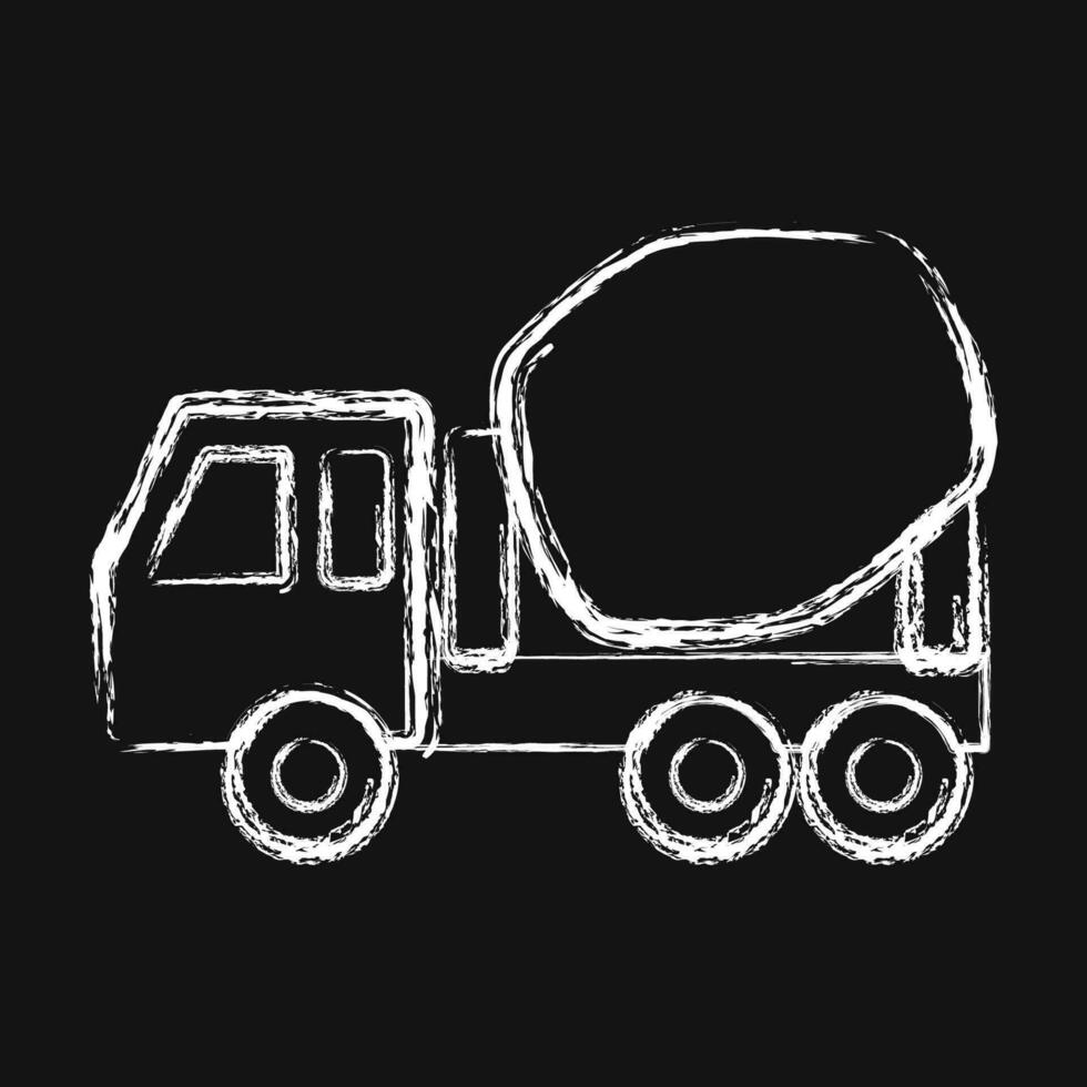 Icon concrete mixer truck. Heavy equipment elements. Icons in chalk style. Good for prints, posters, logo, infographics, etc. vector
