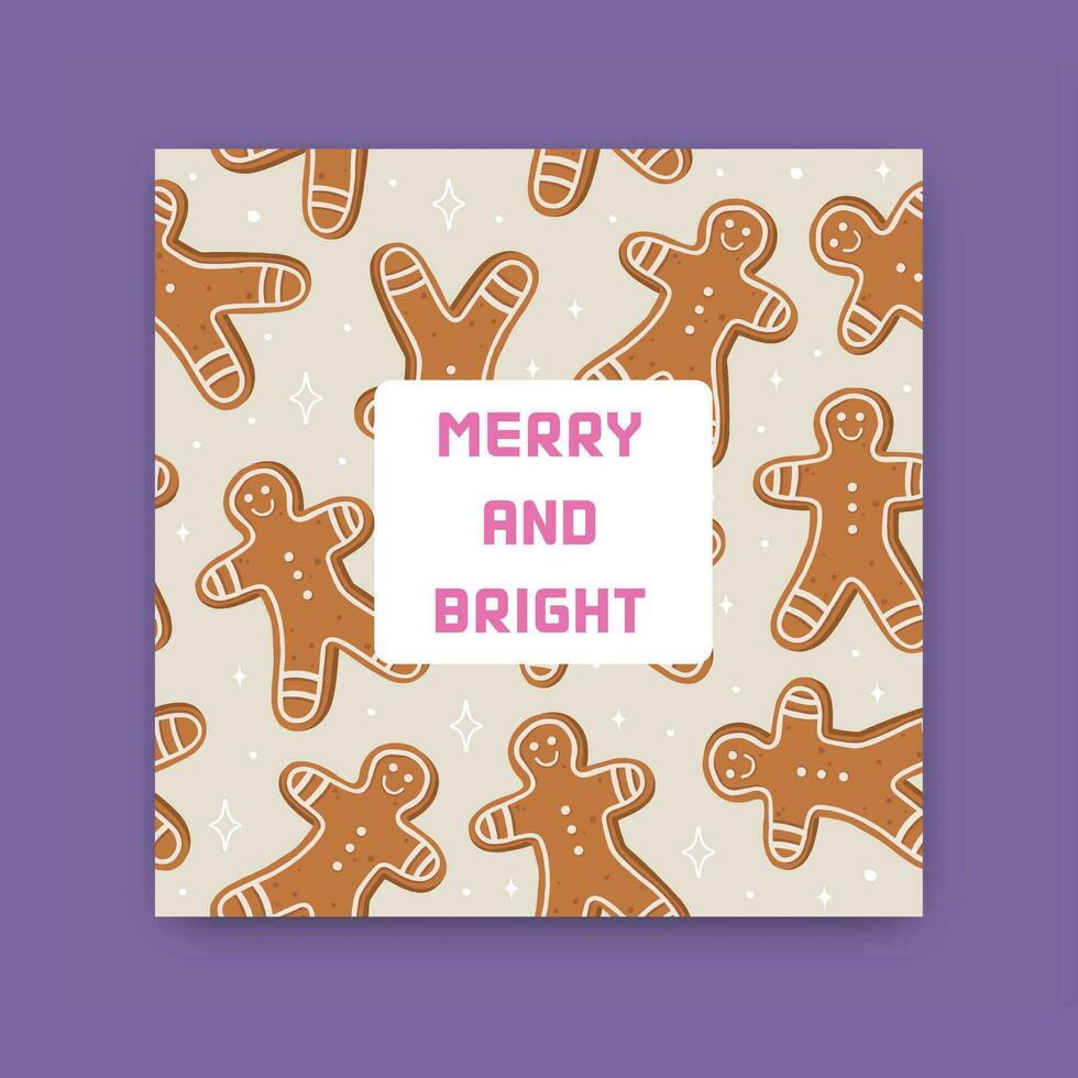 Christmas postcard. Greeting card with gingerbread cookies. Xmas and New Year decor. Flat style. Vector. vector