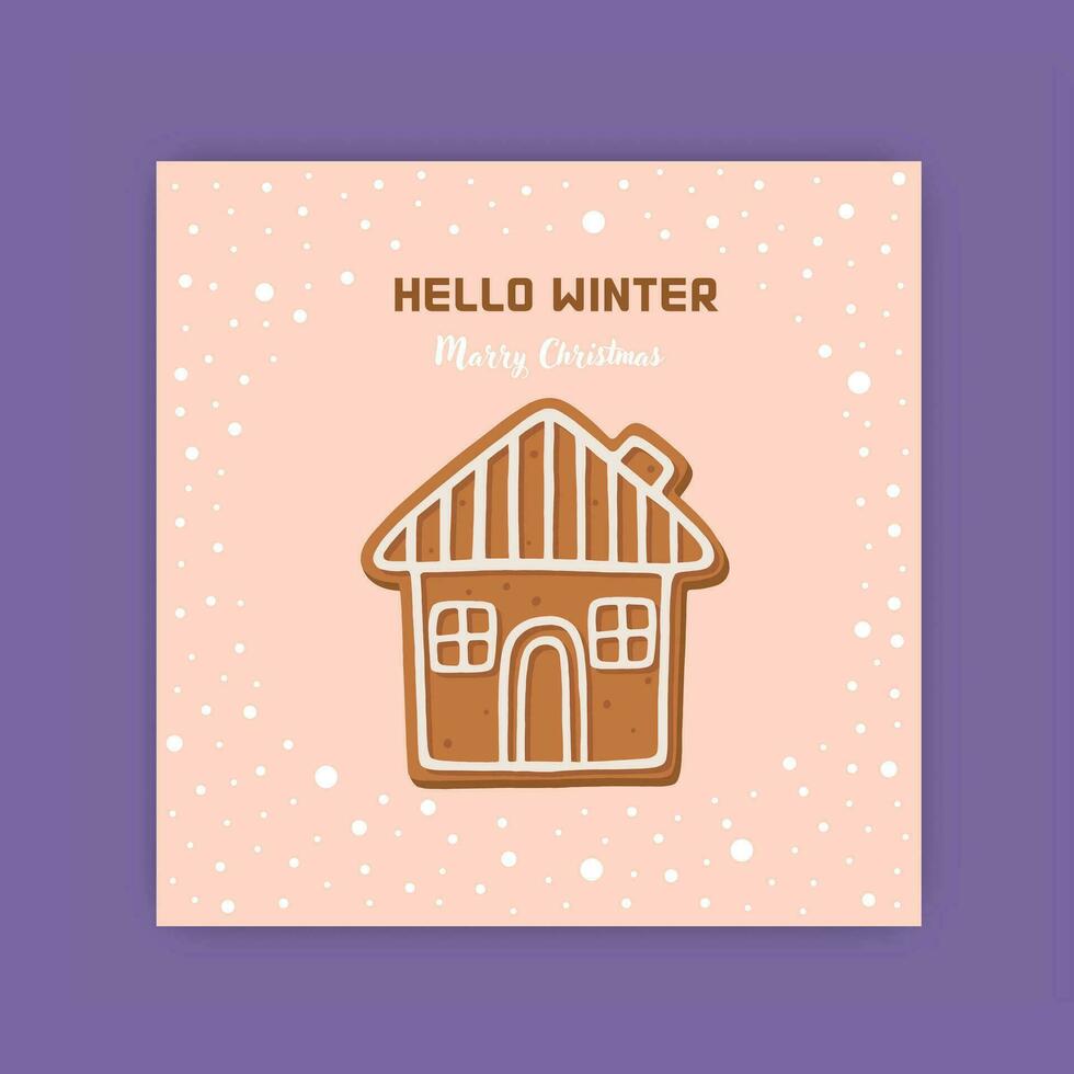 Christmas postcard. Greeting card with a gingerbread cookie. Xmas and New Year decor. Flat style. Vector. vector