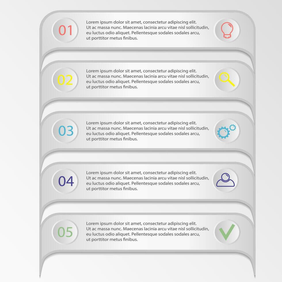 Infographics design vector and marketing icons can be used for workflow layout, diagram, annual report, web design. Business concept with 5 options, steps or processes on gray background.