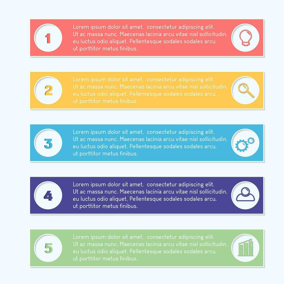 Infographics design vector and marketing icons can be used for workflow layout, diagram, annual report, web design. Business concept with 5 options, steps or processes on gray background.