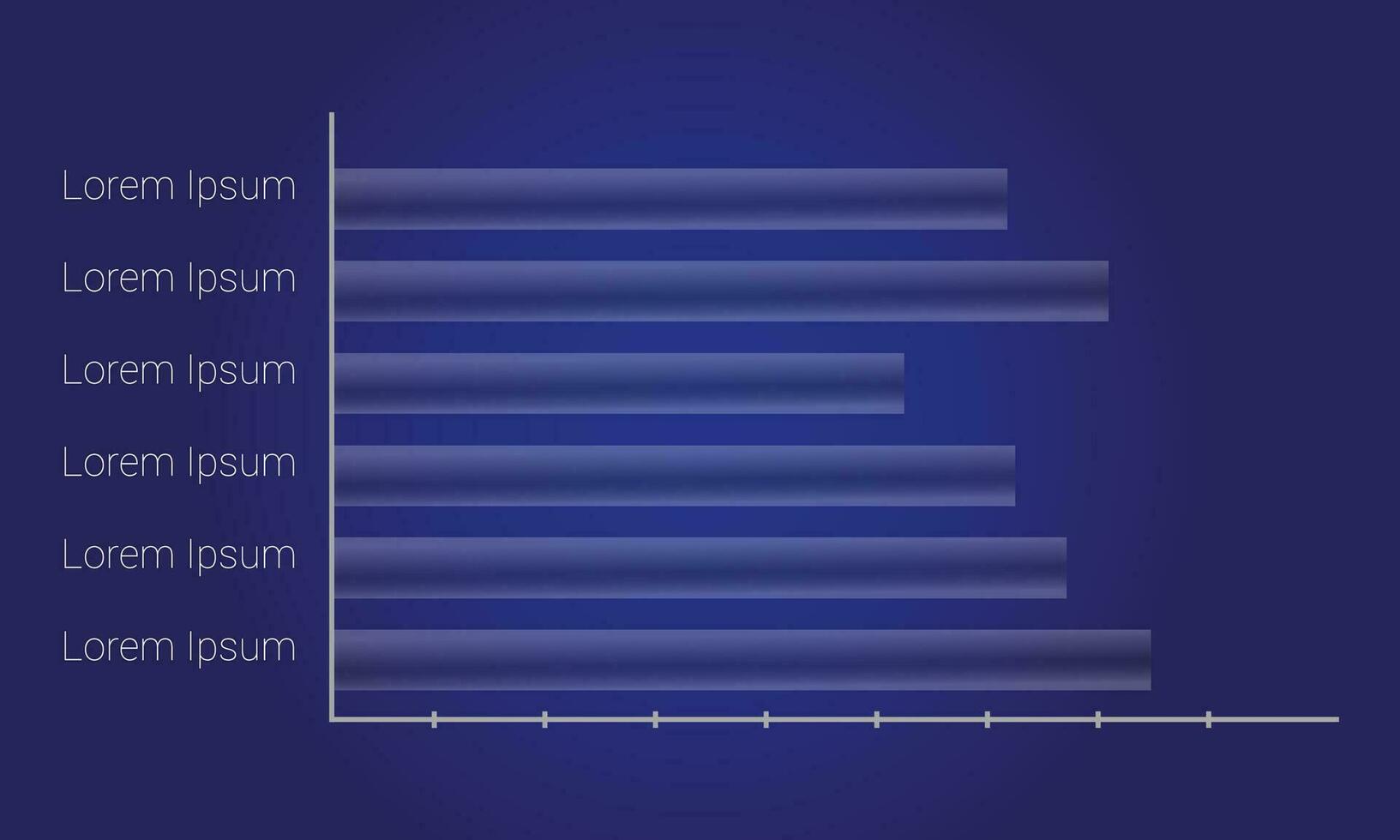 Transparent vector bar graph. Horizontal column diagram on dark blue background.