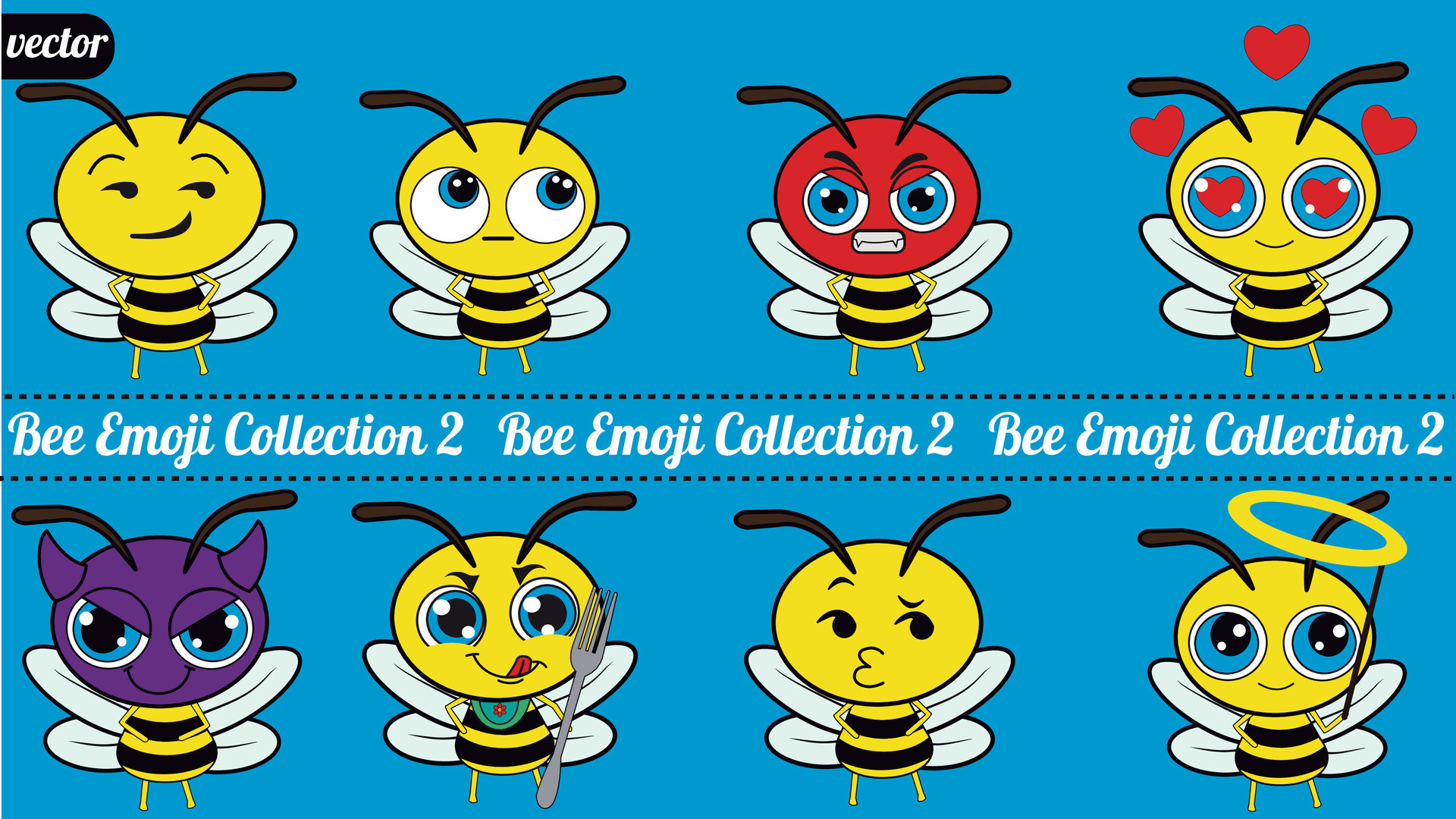 This charming bee emoji pack features an adorable little bee in a ...