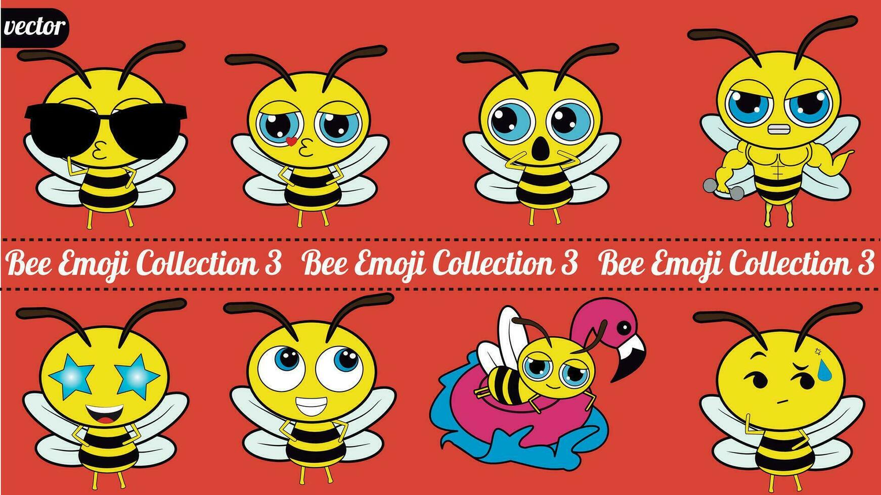This charming bee emoji pack features an adorable little bee in a variety of angles and expressions. There are three collections of bee emoticons I made with great care. vector