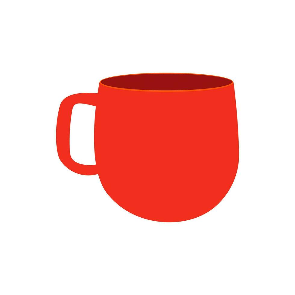 Red mug vector illustration. Cartoon isolated empty ceramic, porcelain or glass cup with handle for coffee and tea break in office and at home, tableware for hot morning drink for breakfast