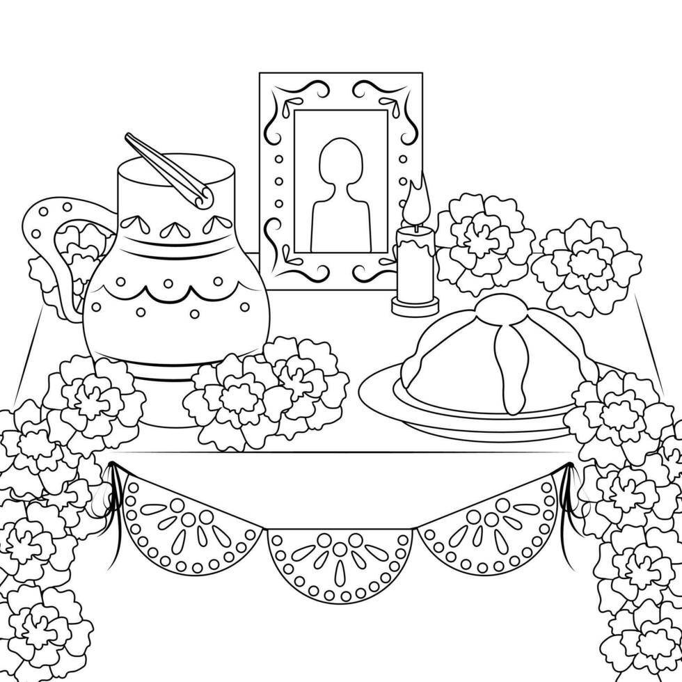 Day of The Dead vector black and white coloring page