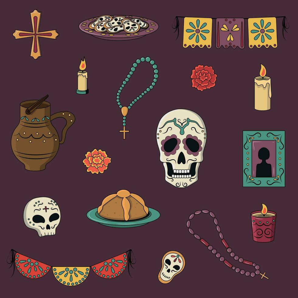 Day of The Dead vector set of cliparts