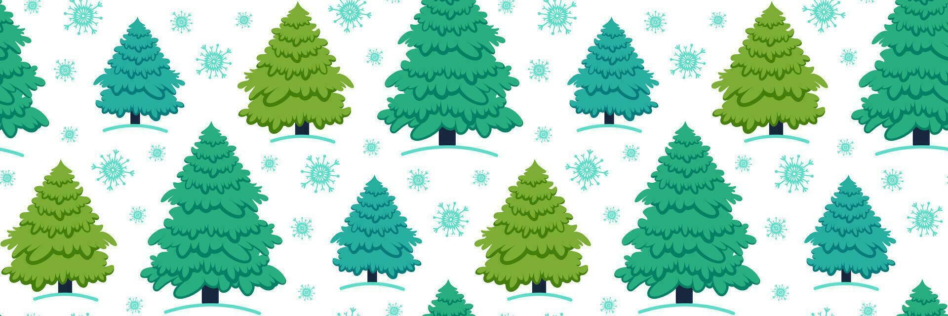 Christmas tree seamless pattern. Winter fir trees and snowflakes background. Pattern for background, printing on wrapping paper, wallpaper or fabric. vector