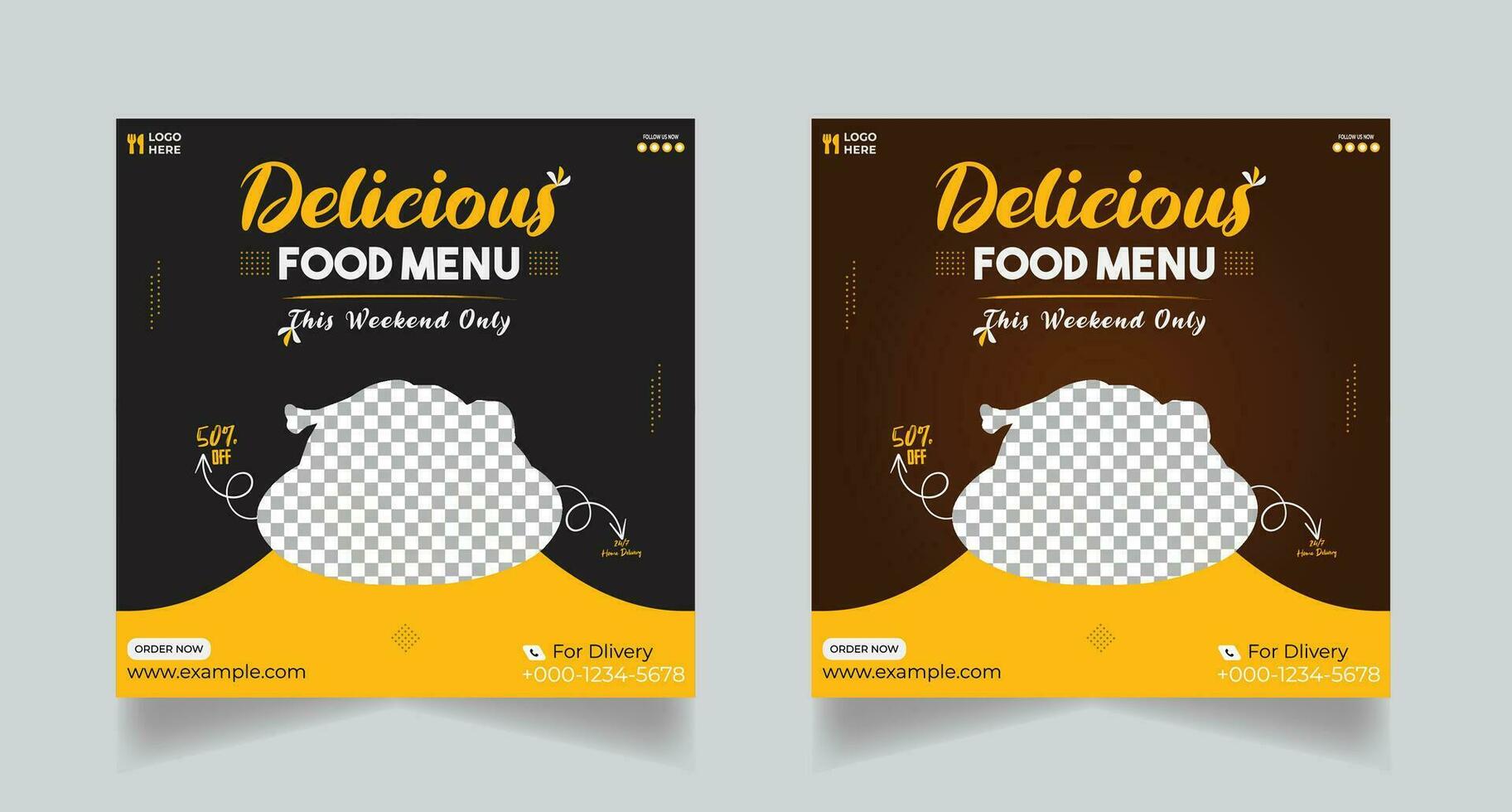 caliente y delicioso comida menú social medios de comunicación enviar modelo diseño vector