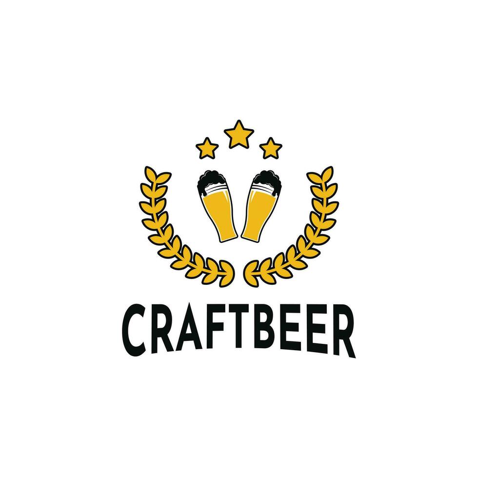 Craft beer logo design idea glass and wheat symbol vector