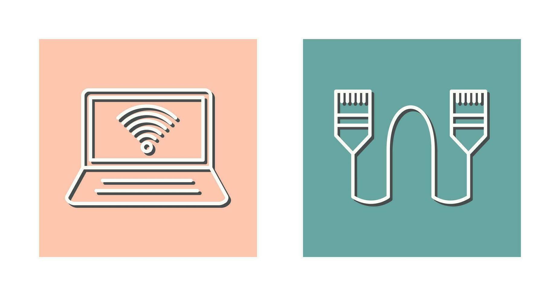 Connected Laptop and Internet Cable Icon vector